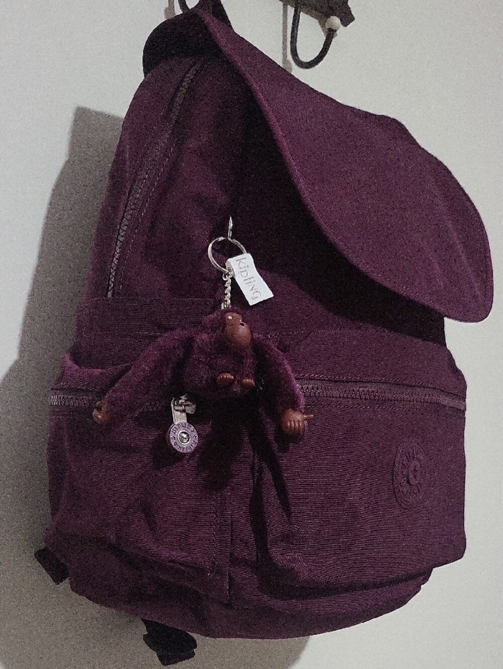 New Kipling Deep Plum Backpack with Signature Monkey Keychain - Picture 3 of 7